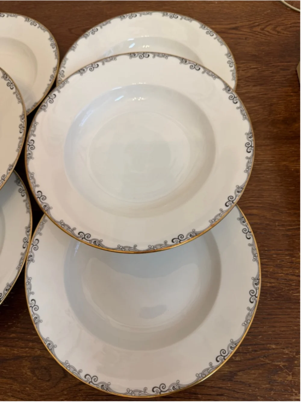 Vintage Eschenbach Bavaria Germany 4583 Rim Soup Bowls Set of 6 Silver Scroll Go